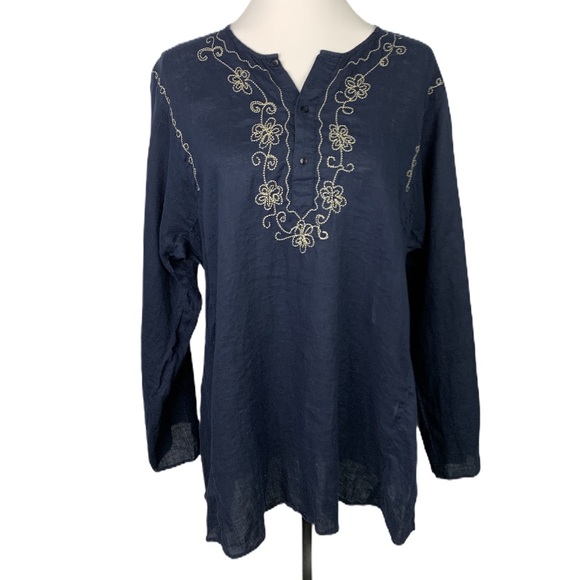 Outfit JPR Tops - Outfit JPR Pure Linen Embroidered Blouse Size XL
